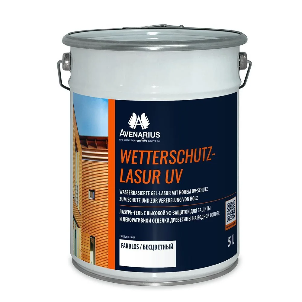 Лазурь-гель с УФ-защитой для фасадов и интерьеров AVENARIUS WETTERSCHUTZ-LASUR UV FARBLOS 5л